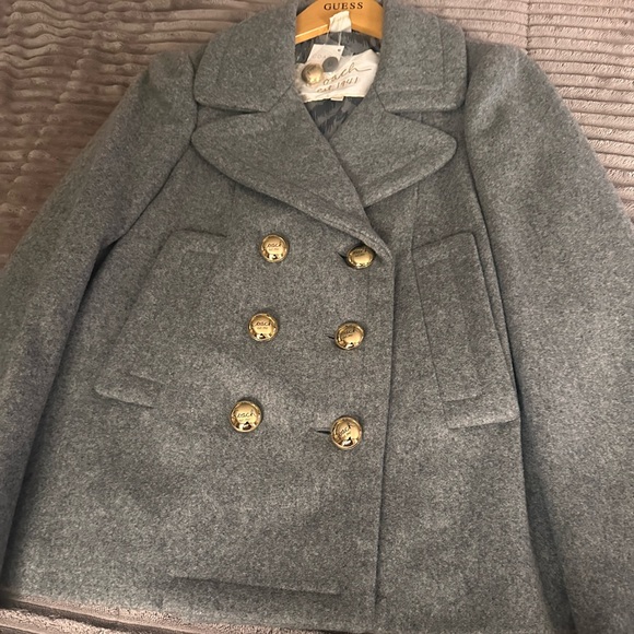 Size XSmall double breasted Coach Heather Gray Wool Pea Coat With gold buttons. - Picture 4 of 15